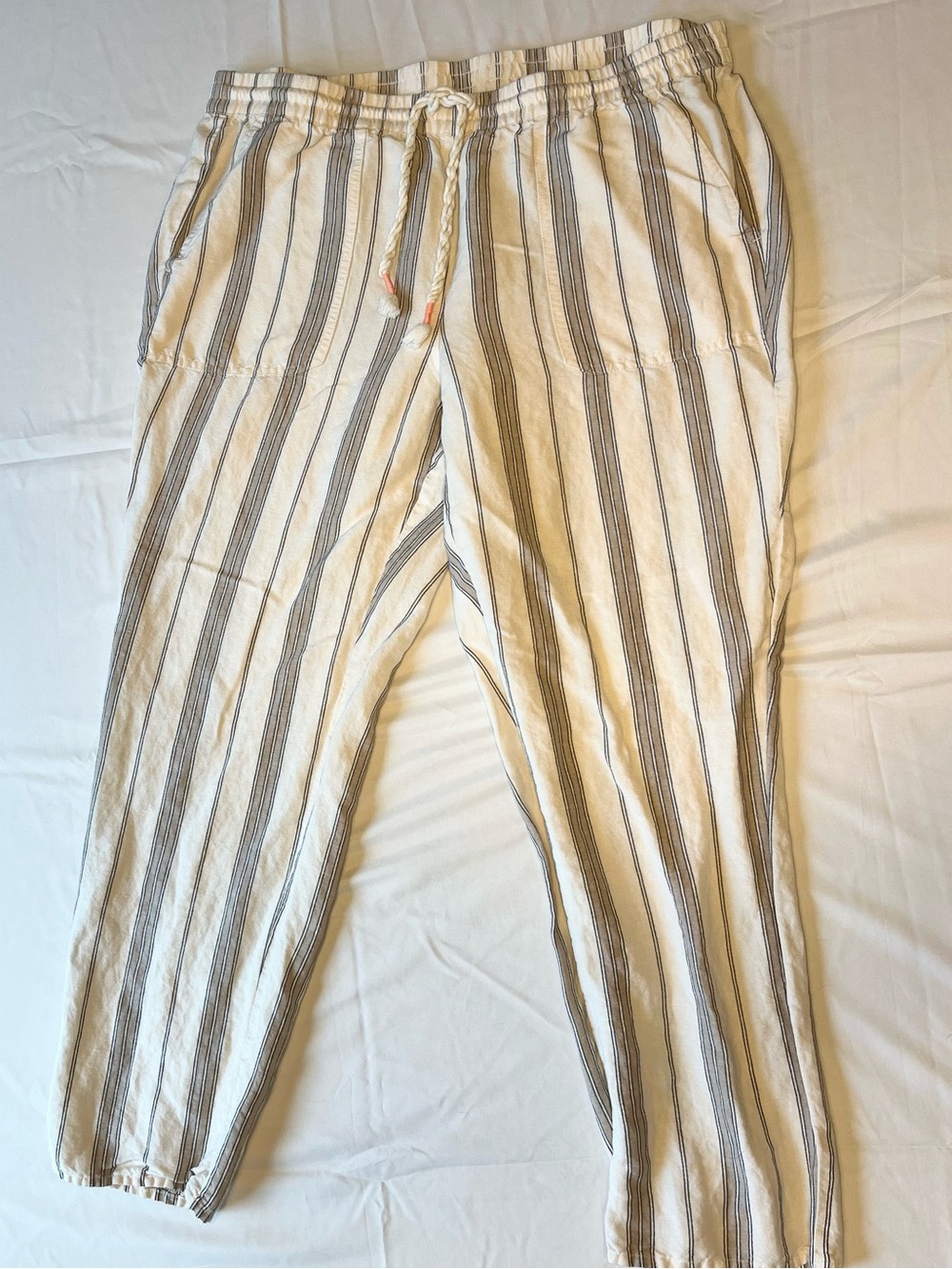 J Jill Striped Linen Blend Drawstring Pants Large